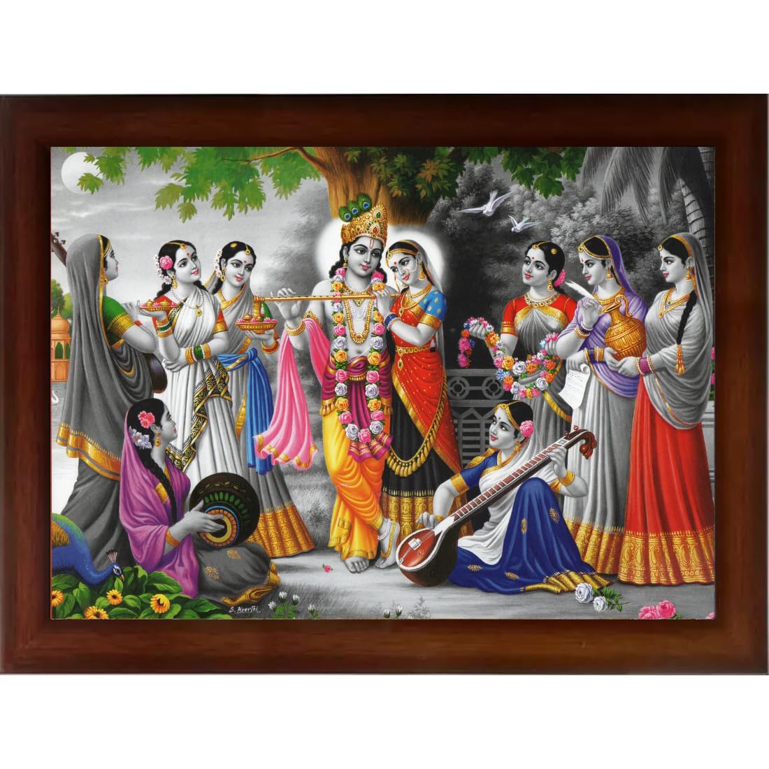 Craft Quest Radha Krishna Sparkle Coated Home Decorative Gift Item Framed Painting (10 X 14 Inches, Brown) RK1013-107