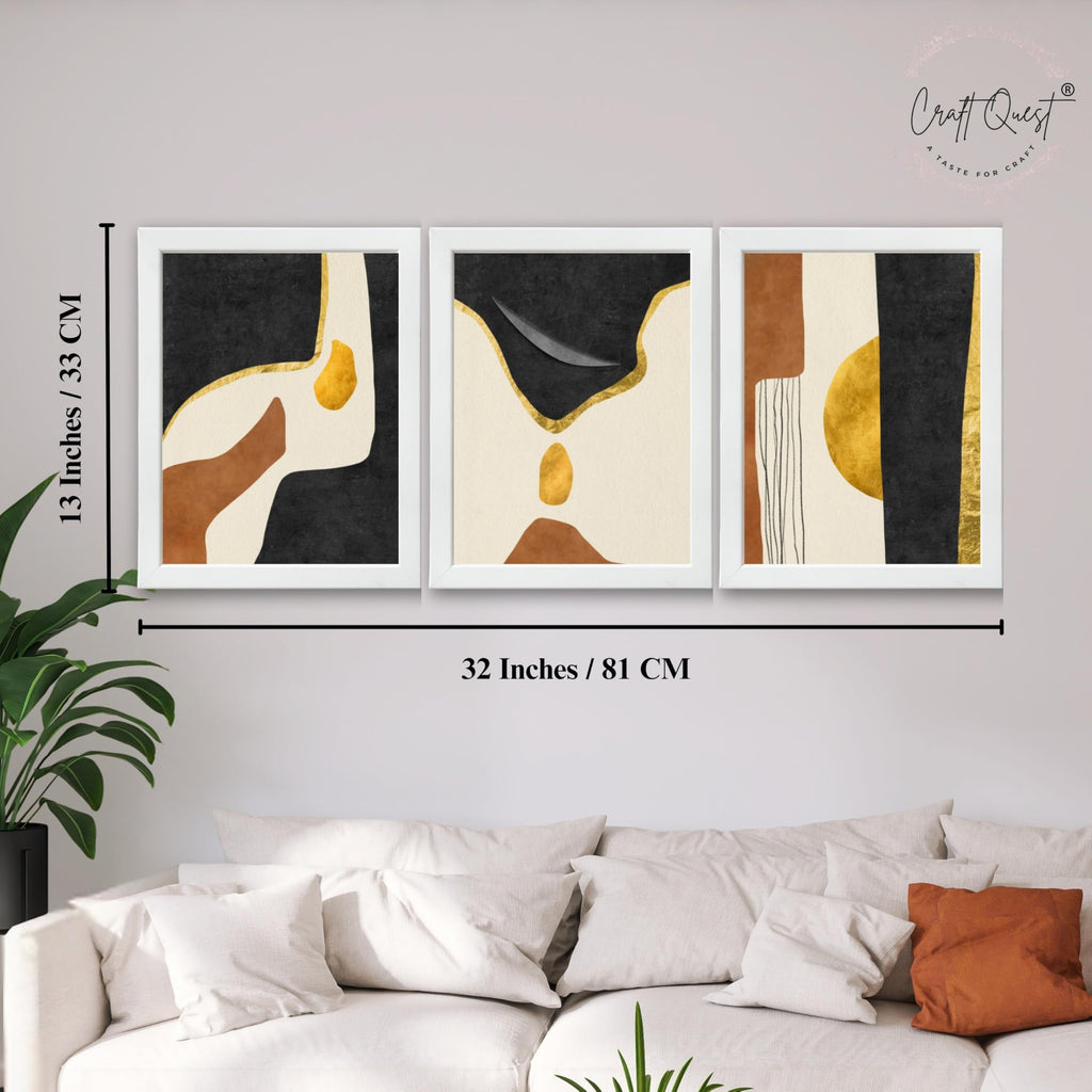 CRAFT QUEST Wall Art Decor Paintings | Set of 3 Abstract Wall Art Frames for Home Decoration | Ideal for Living Room, Bedroom & Office