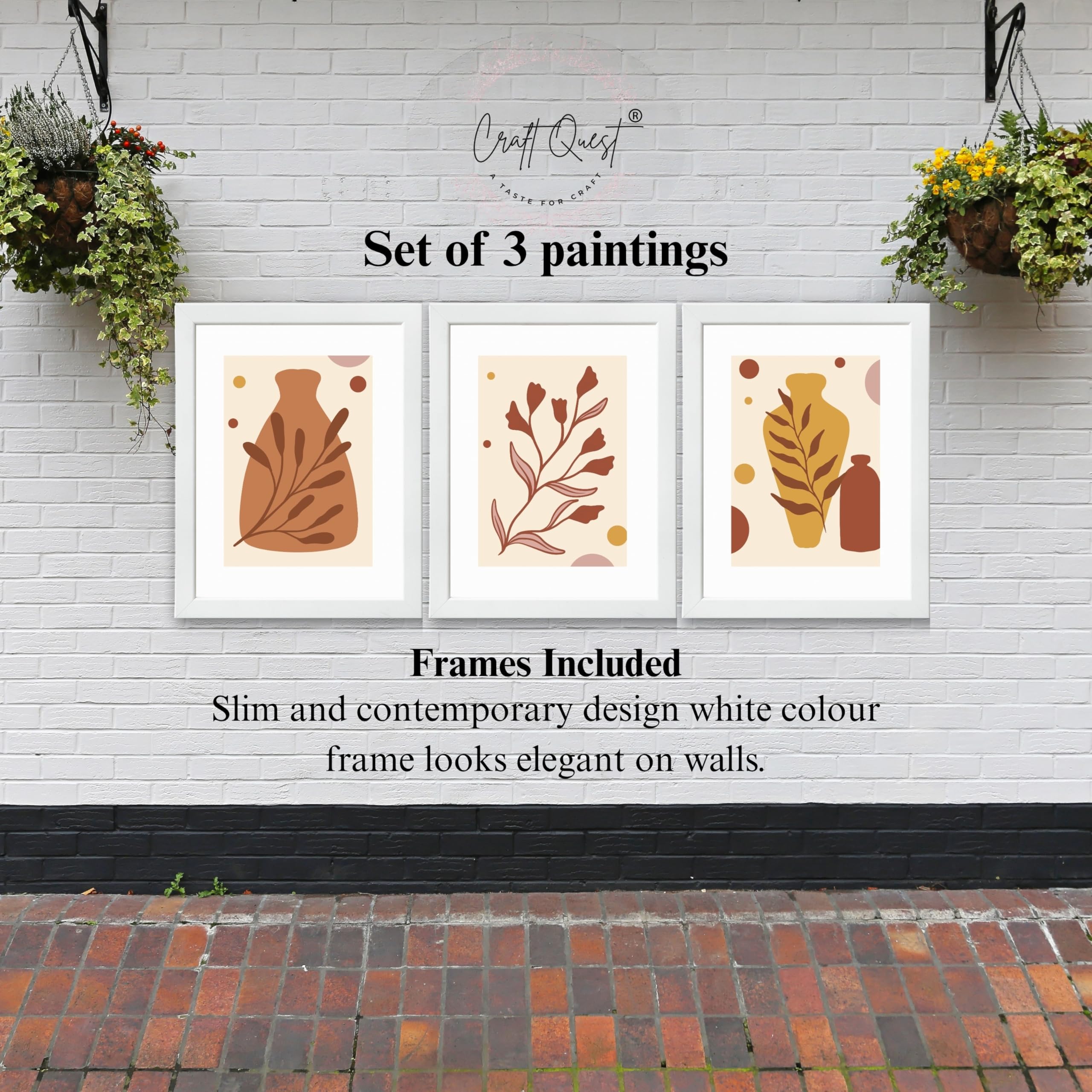 CRAFT QUEST Wall Art Decor Paintings | Set of 3 BOHO Wall Art Frames for Home Decoratio | Ideal for Living Room, Office & Bedrooms