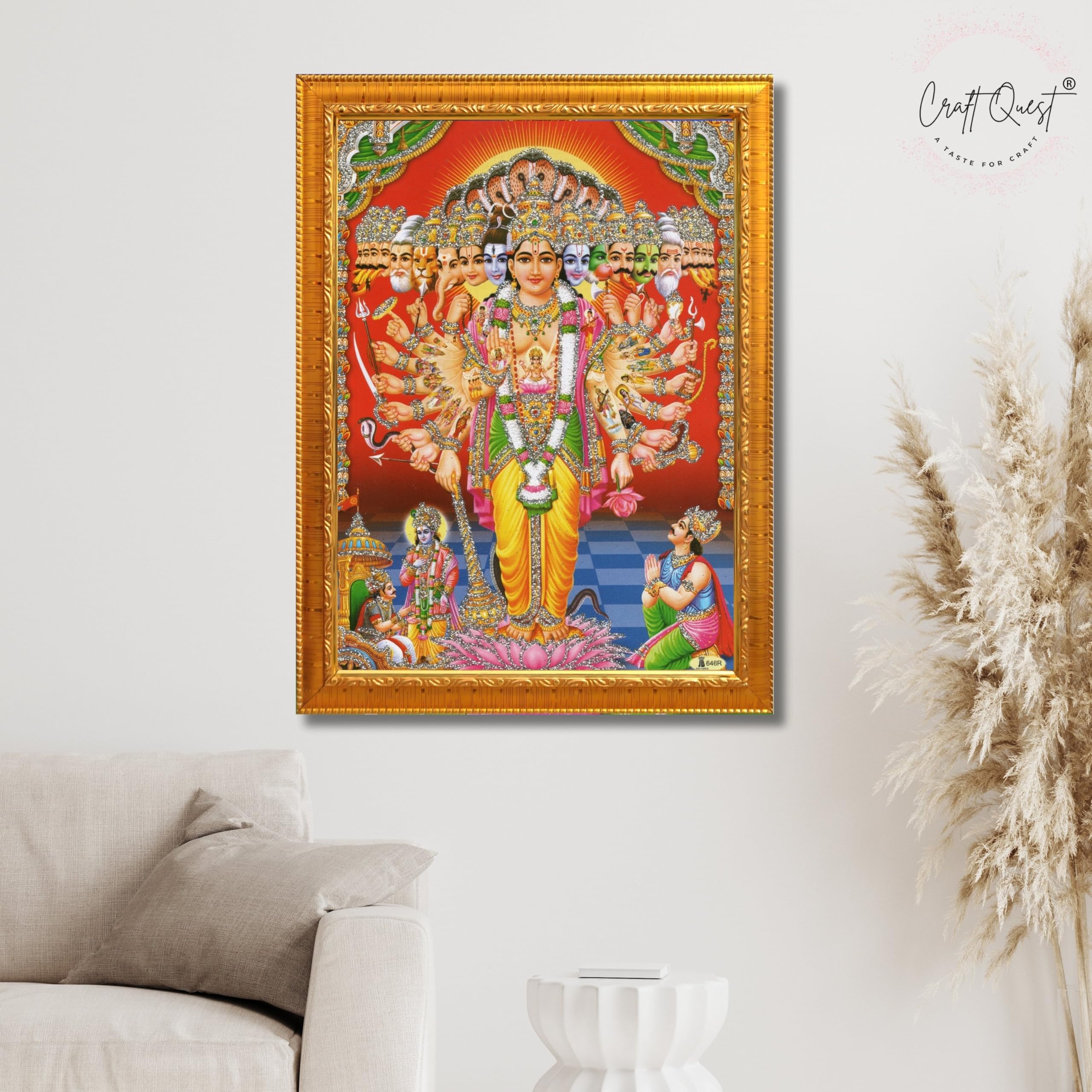 CRAFT QUEST Lord Vishnu Lakshmi Devi Laxmi Narayan Ji Wall Painting Framed Home and Pooja Room Décor