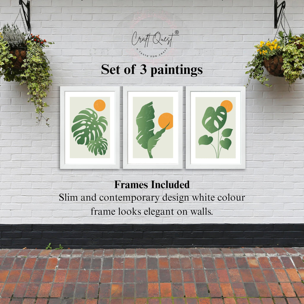 CRAFT QUEST Nature Inspired Abstract Gradient Tropical Leaf Wall Art | Set of 3 Frames for Home Decoration | Ideal for Living Room, Bedroom & Offices