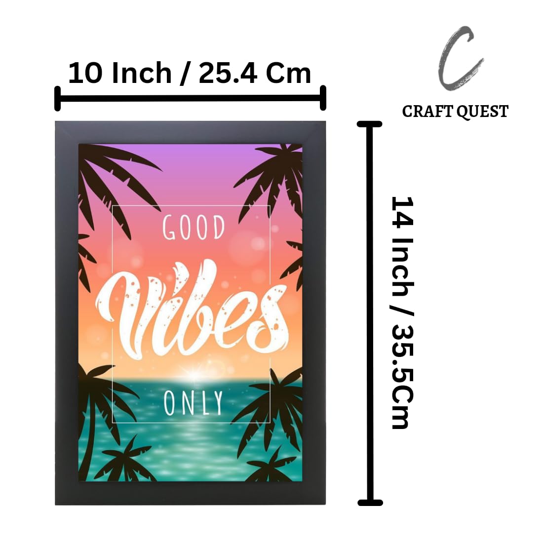CRAFT QUEST Good Vibes Only Motivational Quote Wall Decor - Portrait, Wall Display (Black, 10x14 Inch Poster Frame for Home, Office and Study Room Frame with Poster)