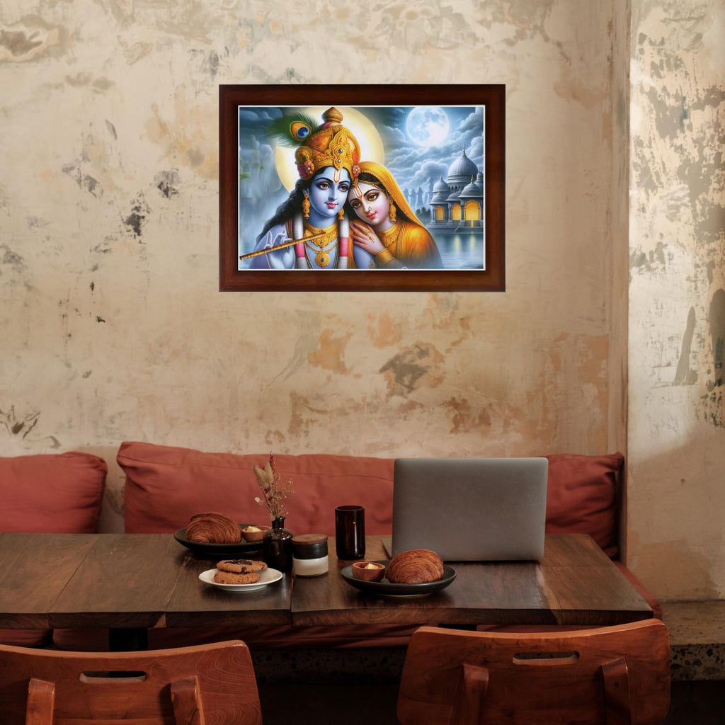 CRAFT QUEST Radha Krishna Art Photo Framed Painting for Home and Bedroom Wall Decoration of Size 14X10 Inches with Frame And Acrylic Glass