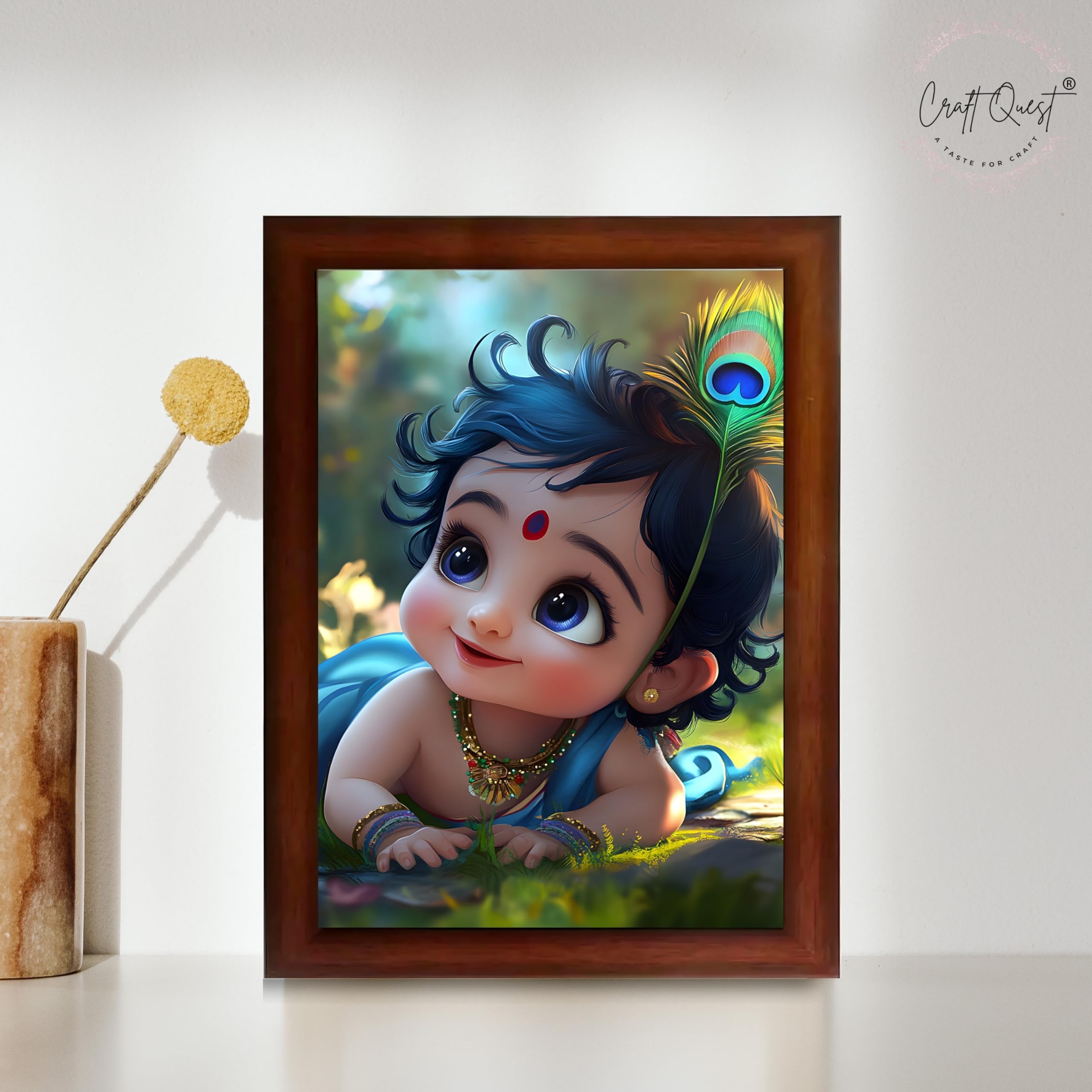 CRAFT QUEST Bal Gopal Painting Kanha Ji Poster | Laddu Lord Makhan Chor | Walls Home Bedroom Living Room Decoration Gift.