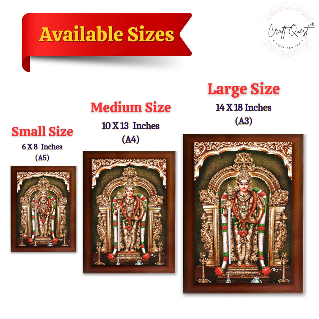 CRAFT QUEST Tiruchendur Murugan Lord Subramanya Swamy Wall Painting Framed | South God Picture Frame for Home, Office, Temple & Gifting
