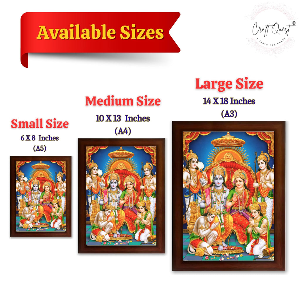 CRAFT QUEST Lord Shri Ram Darbar Sita Mata Parivar Family Wall Painting Framed Home and Pooja Decor