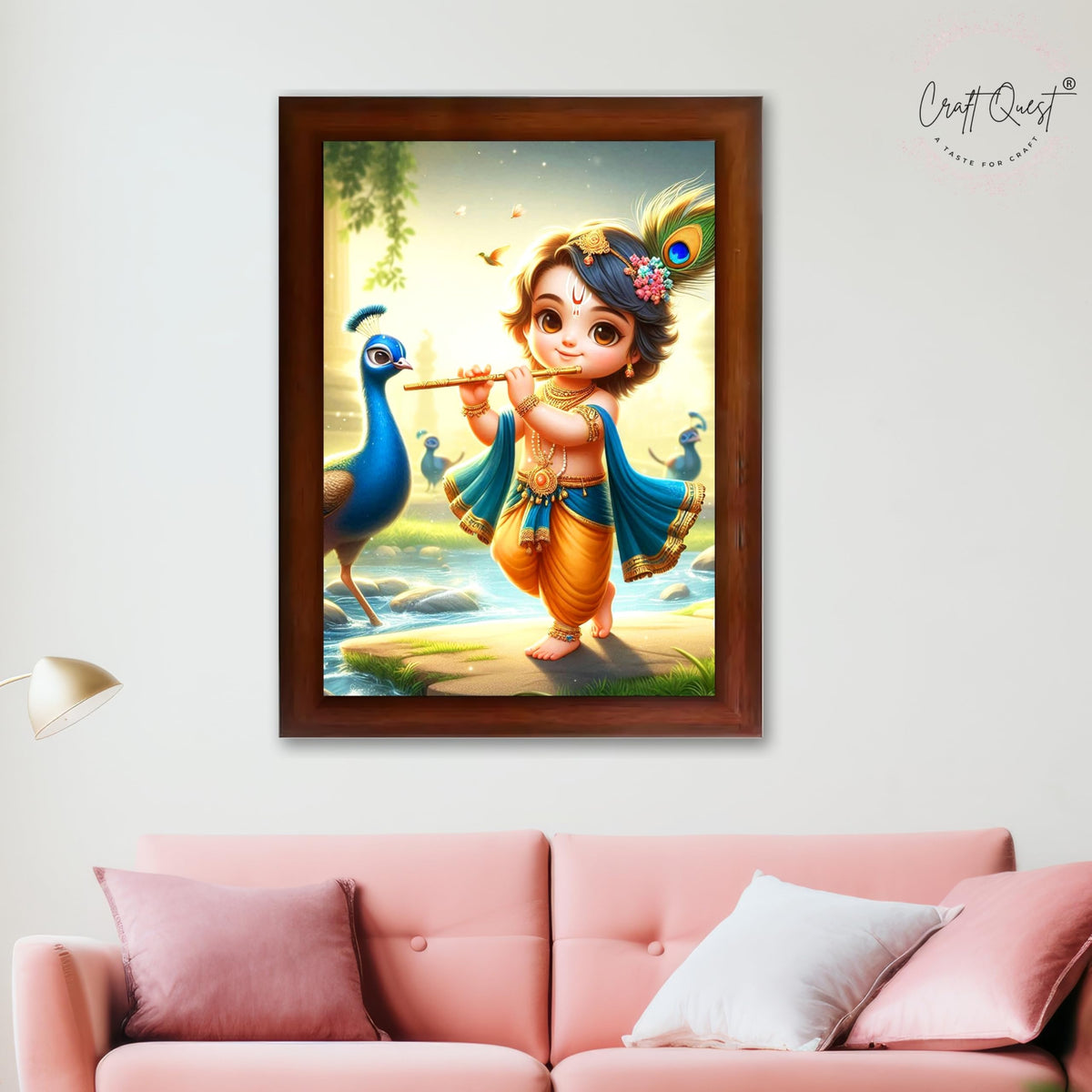 CRAFT QUEST Bal Gopal Makhan Chor Wall Photo Frame | Hindu God Kanha Devotional Home Decor | Pooja Room, Living Room, Gift Item