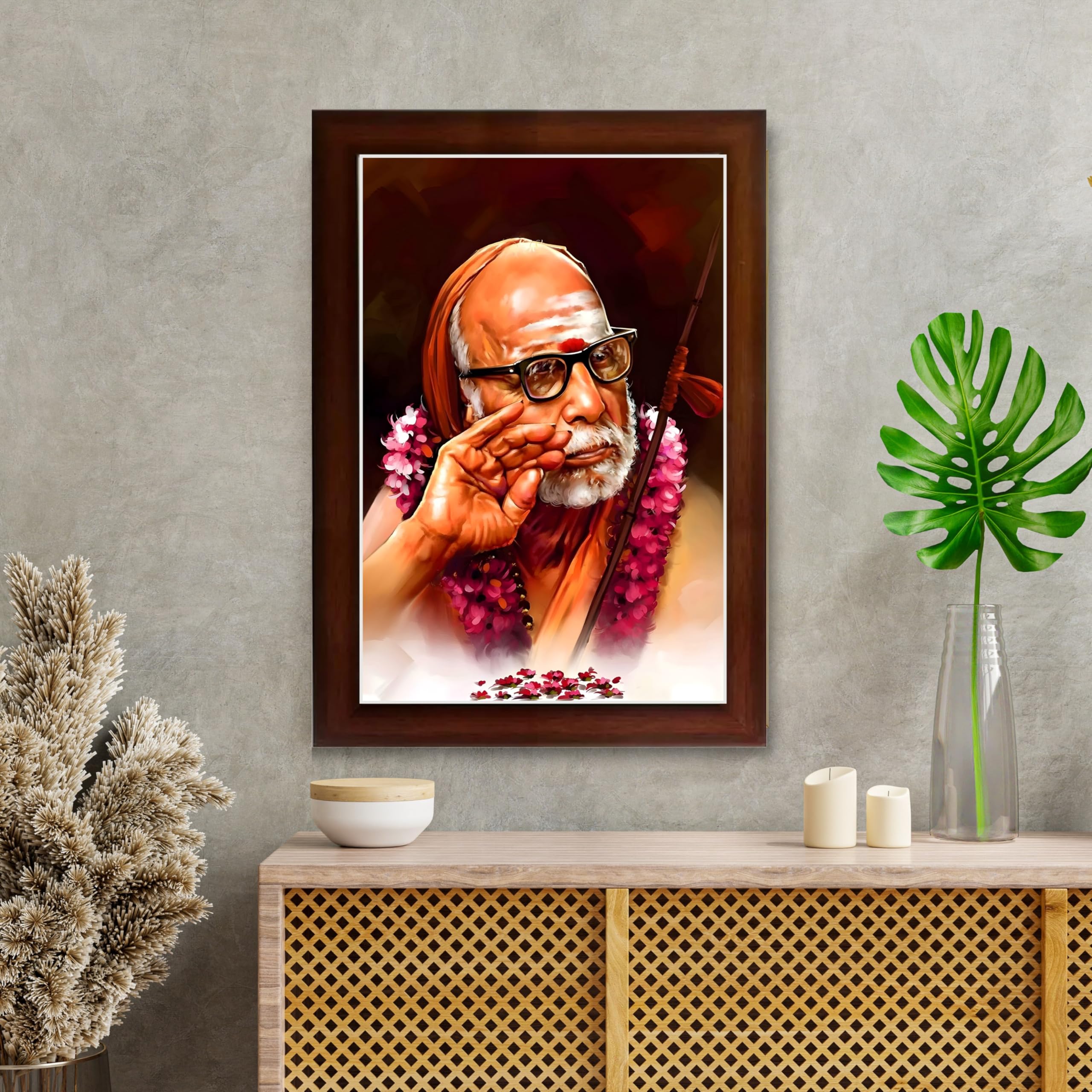 CRAFT QUEST Kanchi Maha Periyava Periyavar Periyar Kanji Wall Painting Framed Home Décor