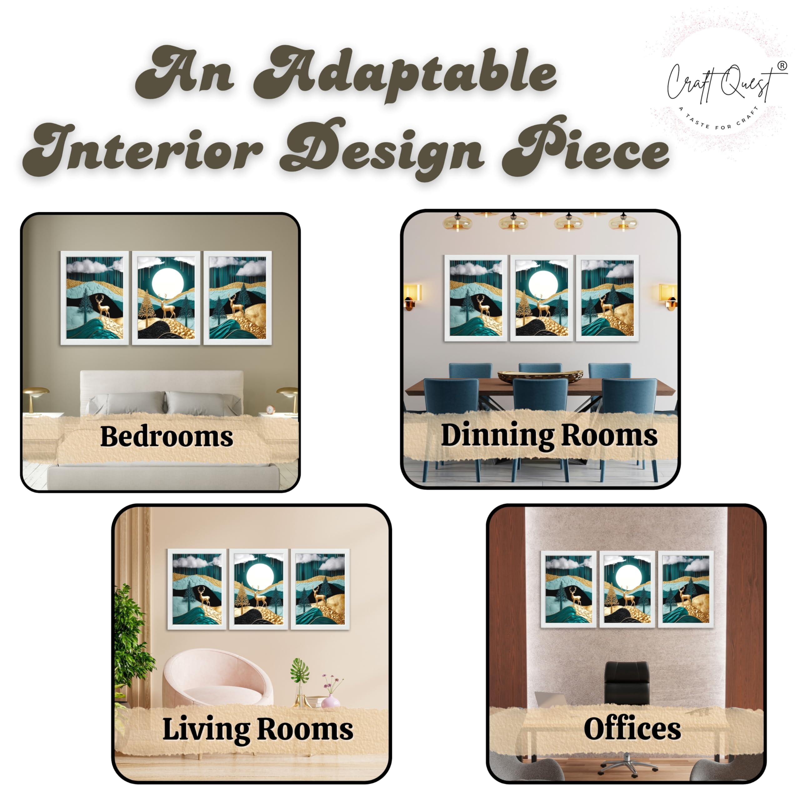 CRAFT QUEST Modern Art Luxury Landscape Wall Art | Set of 3 Frames for Home Decoration | Ideal for Living Room, Bedroom & Offices