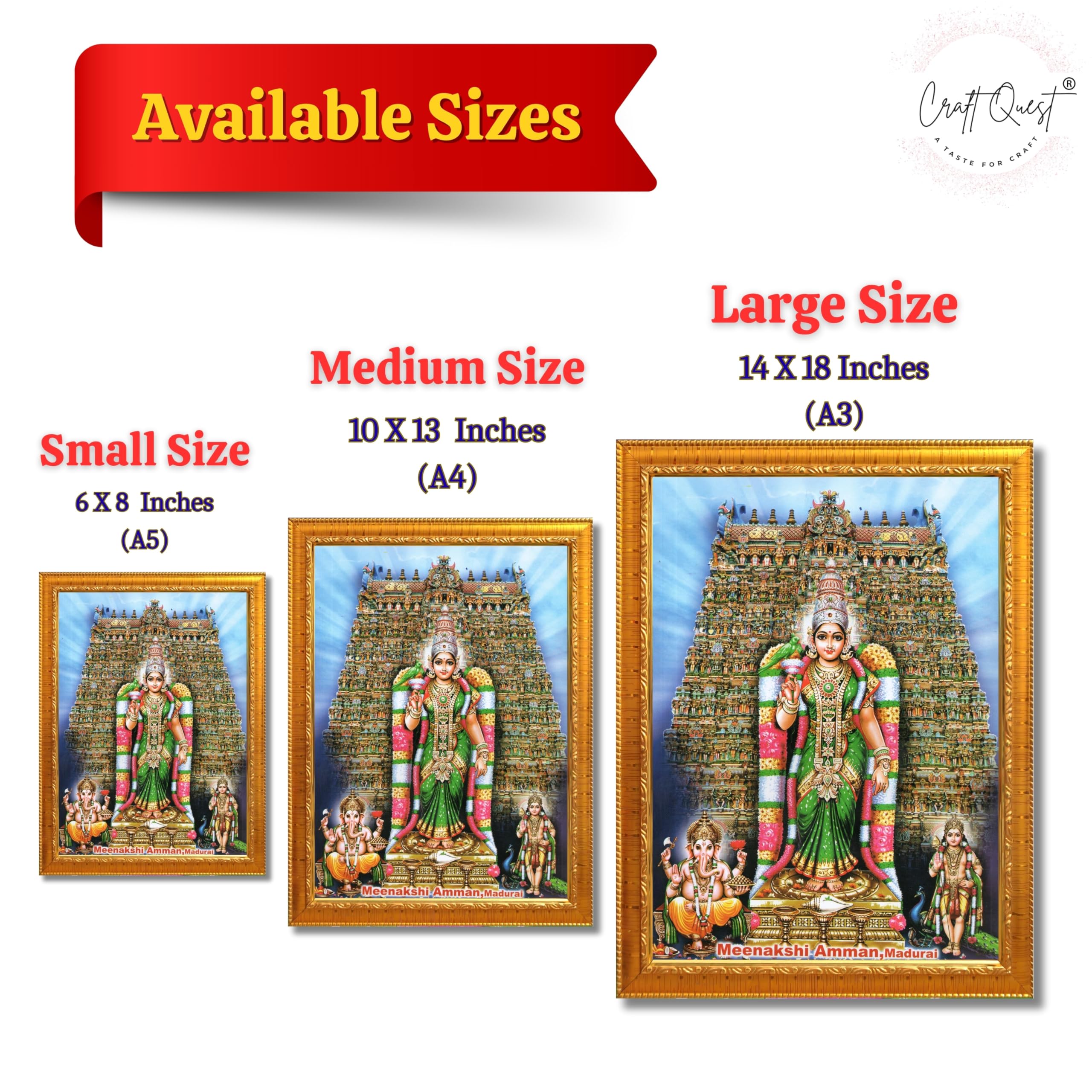 CRAFT QUEST Madurai Meenakshi Amman Madhura Meenatchi Wall Painting Framed Home Decor | South God Picture Frame for Home, Office, Temple & Gifting, Decor