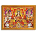 CRAFT QUEST Lakshmi Devi with Kuber Ji, Ganesh ji, Saraswati maa Wall Painting Frame Home Decor (Synthetic, Sparkle Finish, Golden, Small Size, 8 X 6 Inch)