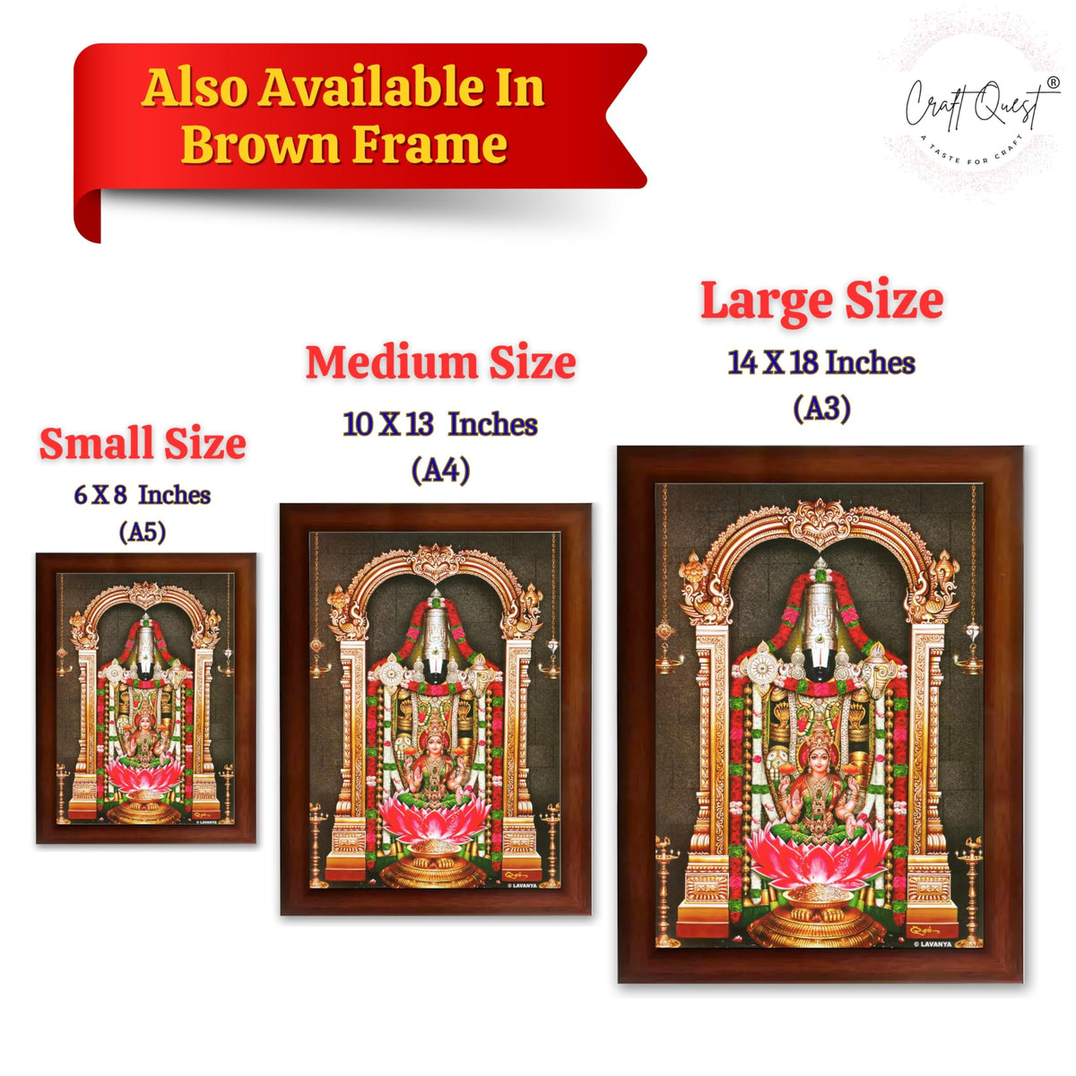 CRAFT QUEST Lord Tirupati Balaji Lakshmi Venkateshwara Swamy Wall Painting Framed, Home, Temple, Pooja, Wall Décor Item