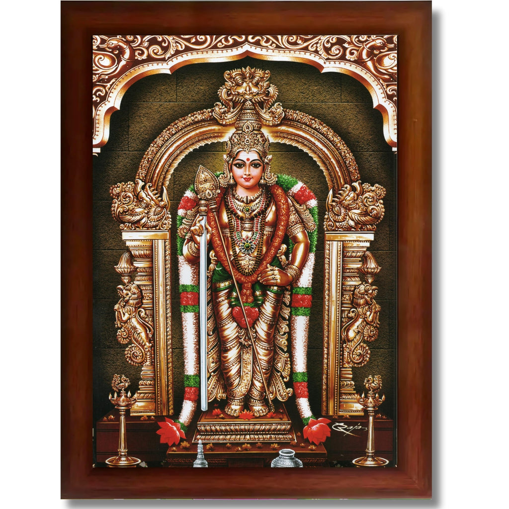 CRAFT QUEST Tiruchendur Murugan Lord Subramanya Swamy Wall Painting Framed | South God Picture Frame for Home, Office, Temple & Gifting