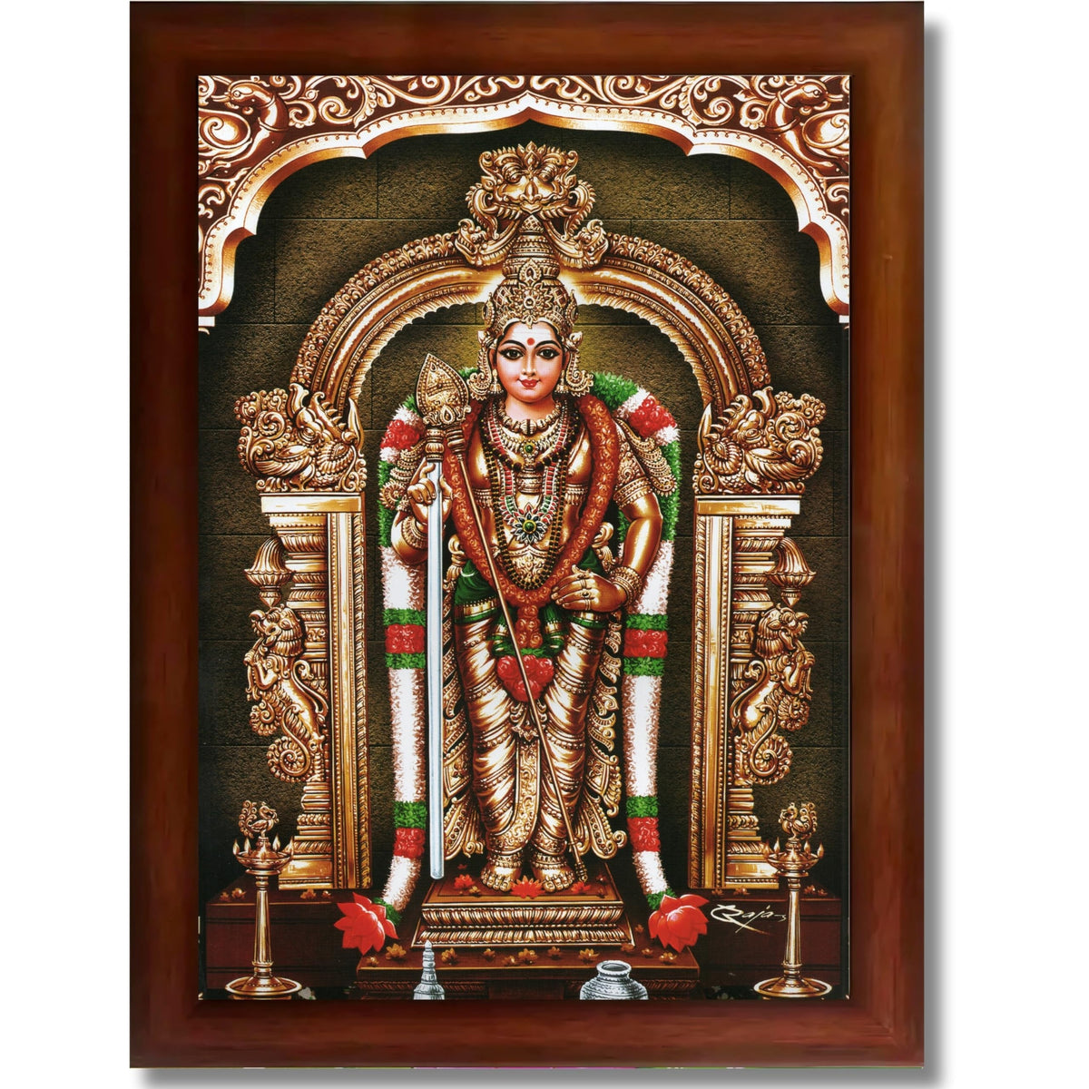 CRAFT QUEST Tiruchendur Murugan Lord Subramanya Swamy Wall Painting Framed | South God Picture Frame for Home, Office, Temple & Gifting