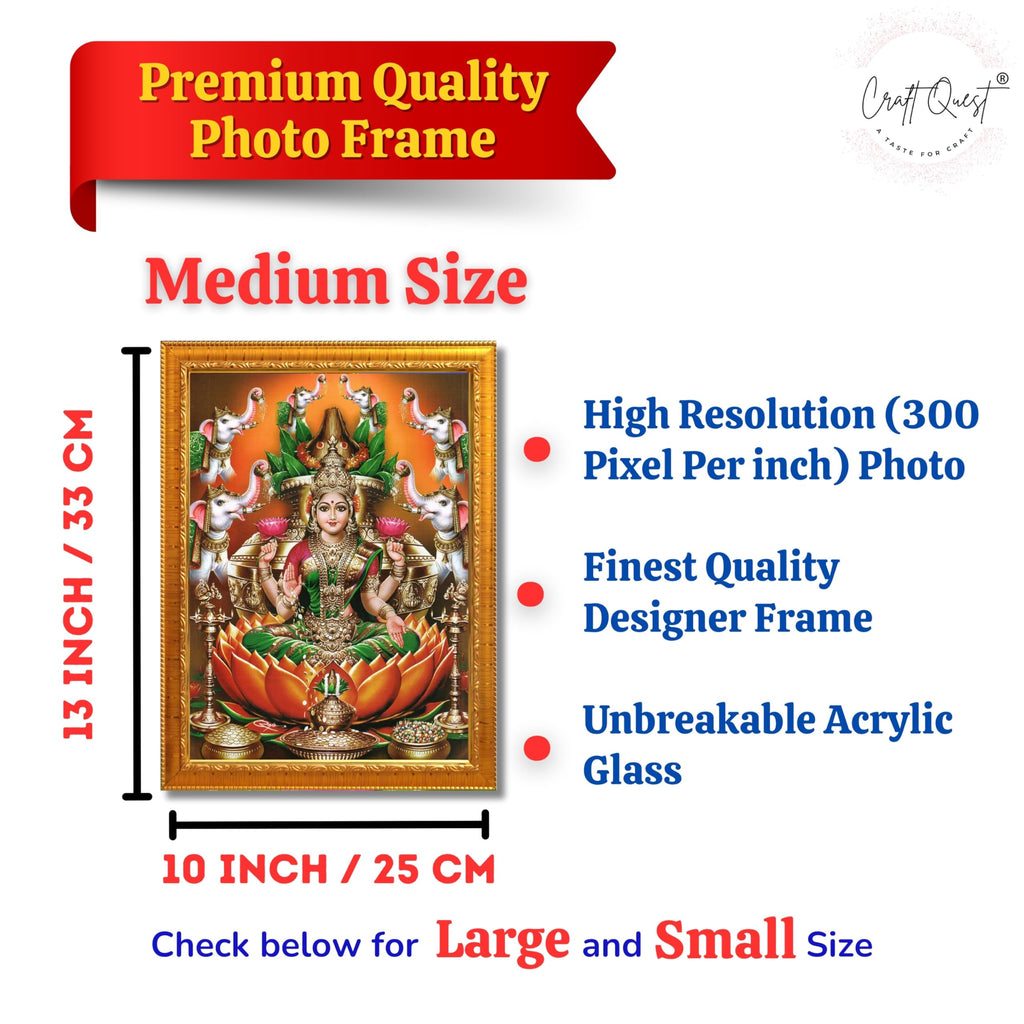 CRAFT QUEST Goddess Lakshmi Devi Dhana Vaibhav Laxmi Maa Wall Painting Photo Framed | Ideal for Home, Office, Temple & Puja Room, Wall Decor