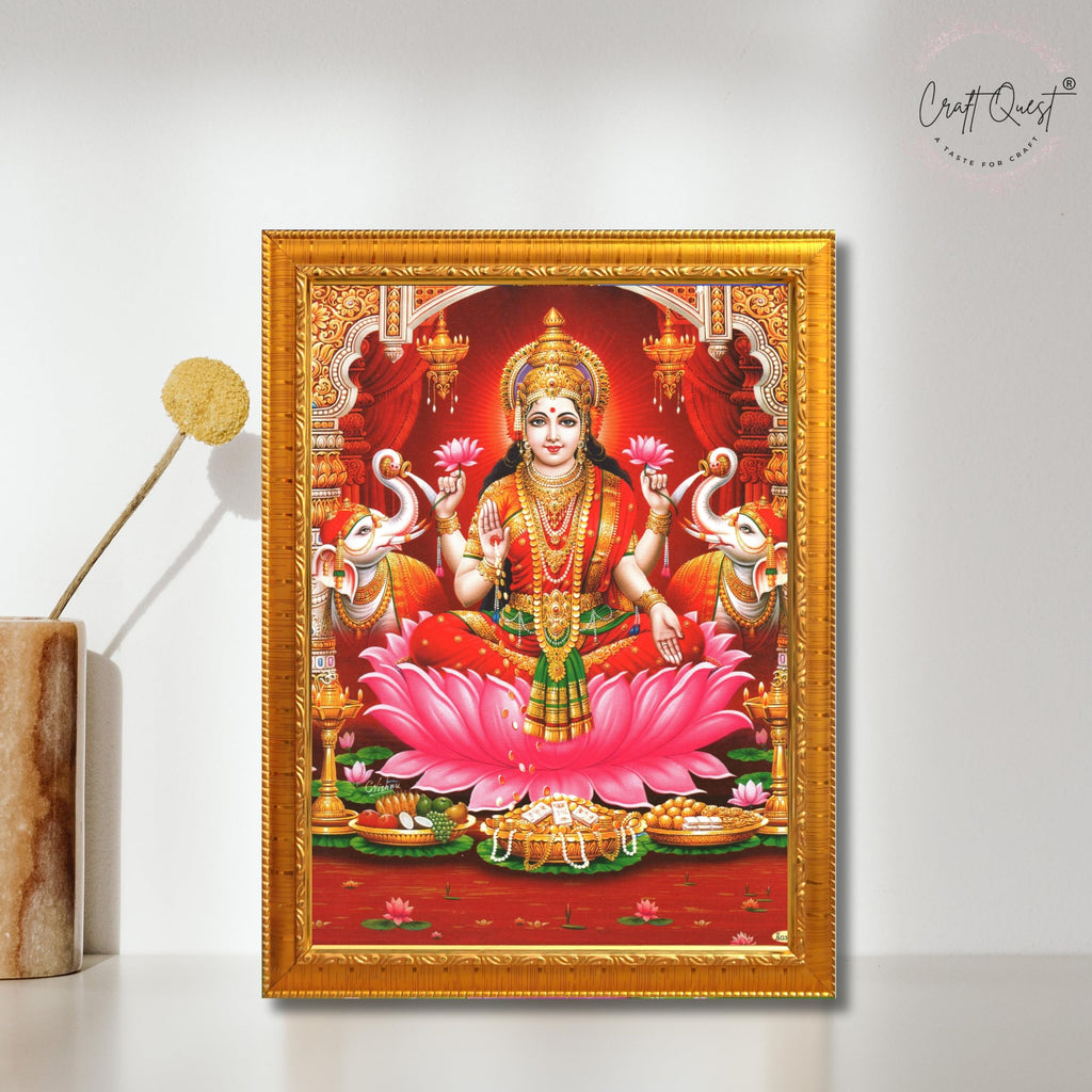 CRAFT QUEST Goddess Lakshmi Devi Dhana Vaibhav Laxmi Maa Wall Painting Frame Home Decor