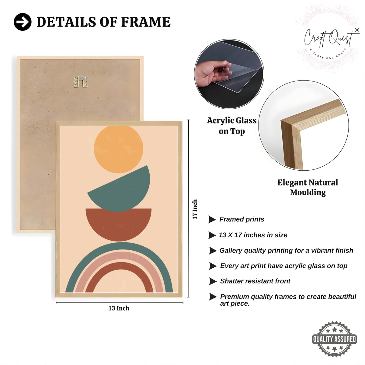 CRAFT QUEST Wall Art Decor Paintings | Set of 3 BOHO Wall Art Frames for Home Decoration | Ideal for Living Room, Offices & Bedrooms