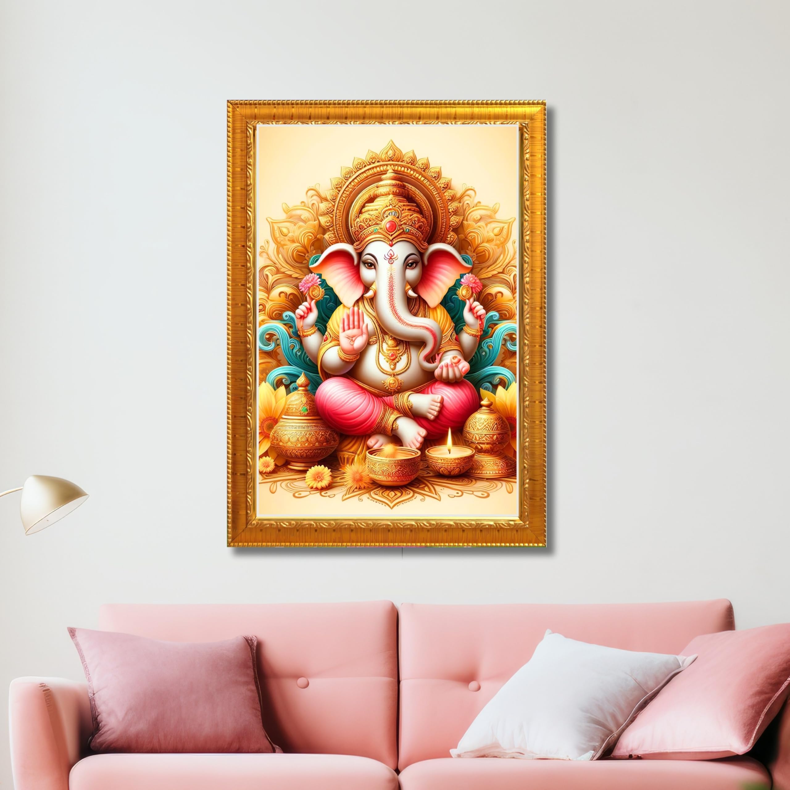 CRAFT QUEST Lord Ganesha Modern Wall Art Painting With Frame For Pooja, Home and Office Decor