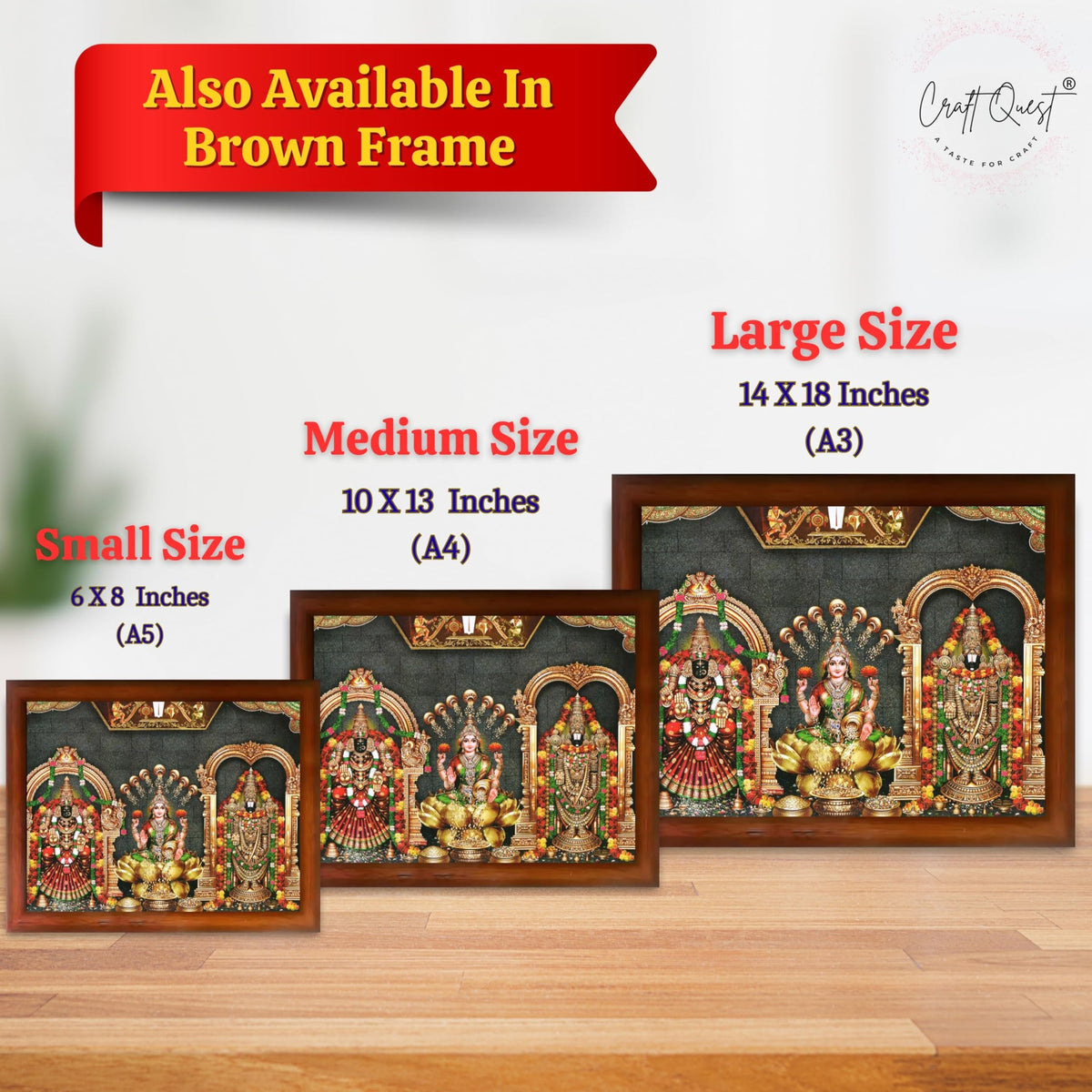 CRAFT QUEST Tirupati Balaji with Padmavati Venkateshwara; Wall Photo Frame | South God Frame for Home, Office, Temple & Gifting