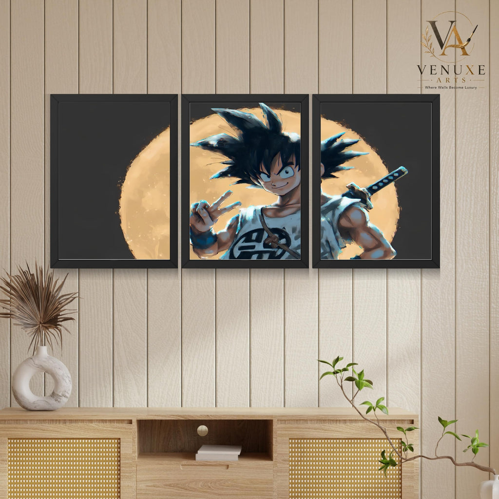 VENUXE ARTS Set Of 3 Anime Characters Wall Framed |Anime Characters Framed Poster for Living Room Bedroom Gaming Room Studio Wall Decor