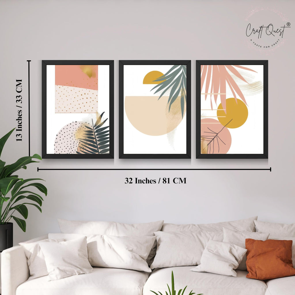CRAFT QUEST SET OF 3 Abstract Paintings Modern Art | Set of 3 Frames for Home Decoration | Ideal for Living Room, Bedroom & Offices