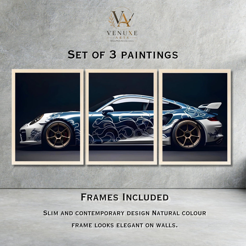 VENUXE ARTS Set Of 3 Big Sports Cars Framed Posters Gift Items for Boys Room Wall Decoration Bedroom Living Room Office Studio Décor | Car Poster Frame for Wall Décor