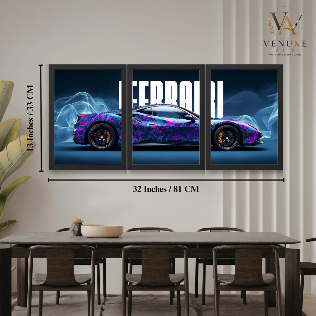 VENUXE ARTS Set Of 3 Big Sports Cars Framed Posters Gift Items for Boys Room Wall Decoration Bedroom Living Room Office Studio Décor | Car Poster Frame for Wall Décor