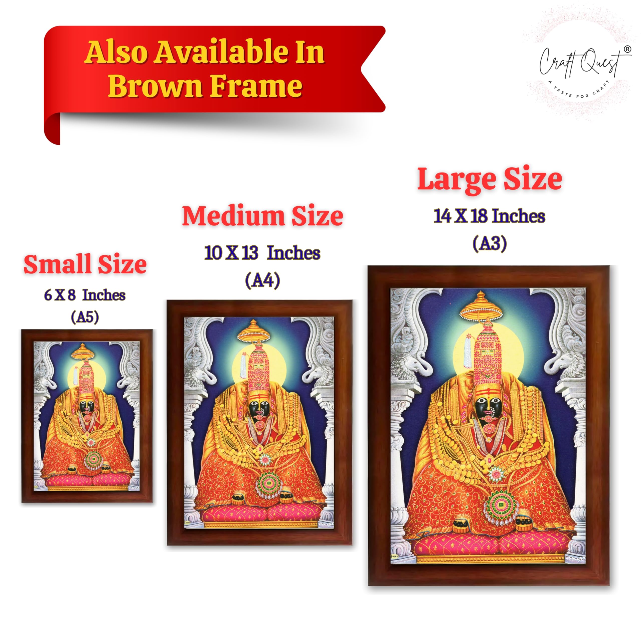CRAFT QUESTTulja mata photo with frame, Tuljabhawani photo, Tuljapur, Religious Framed Painting