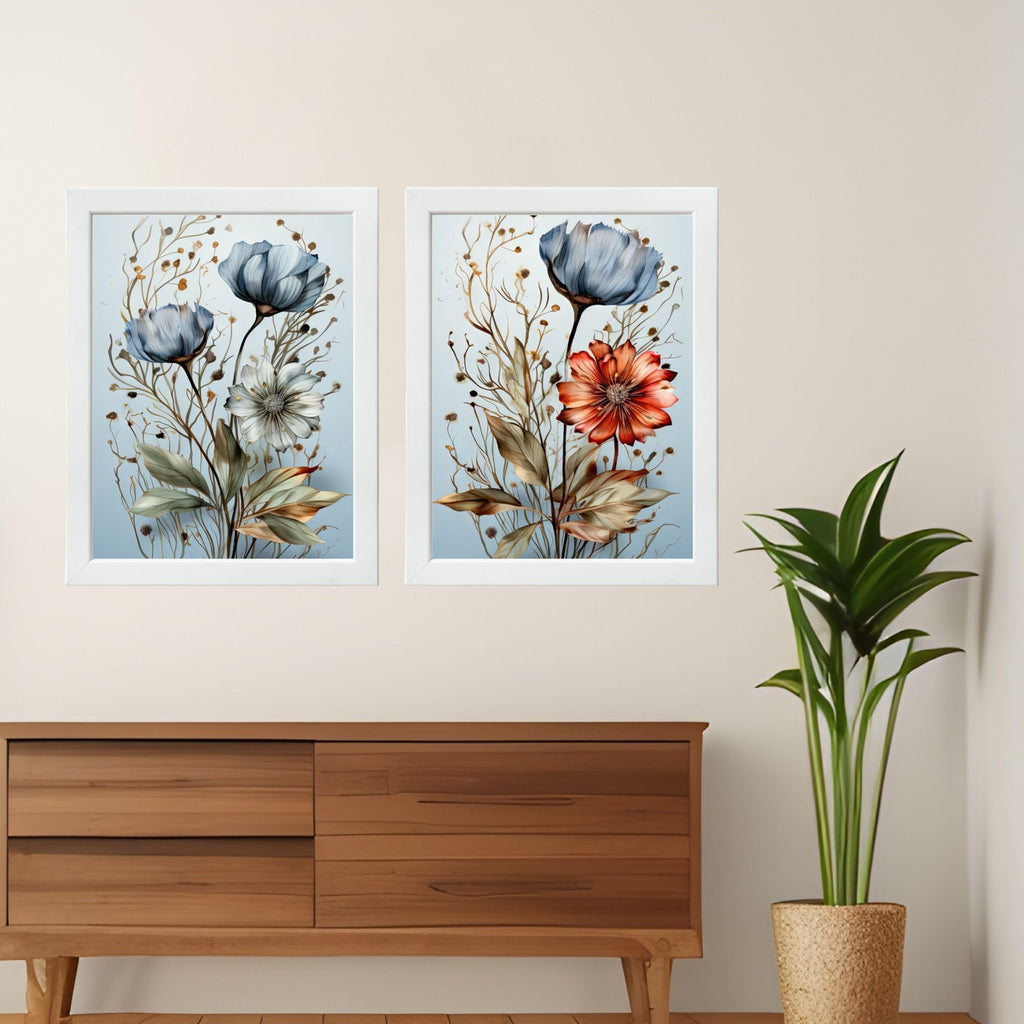 CRAFT QUEST Wall Art Decor Paintings | Set of 2 Floral Wall Art Frames for Home Decoration | Ideal for Living Room, Bedroom & Office