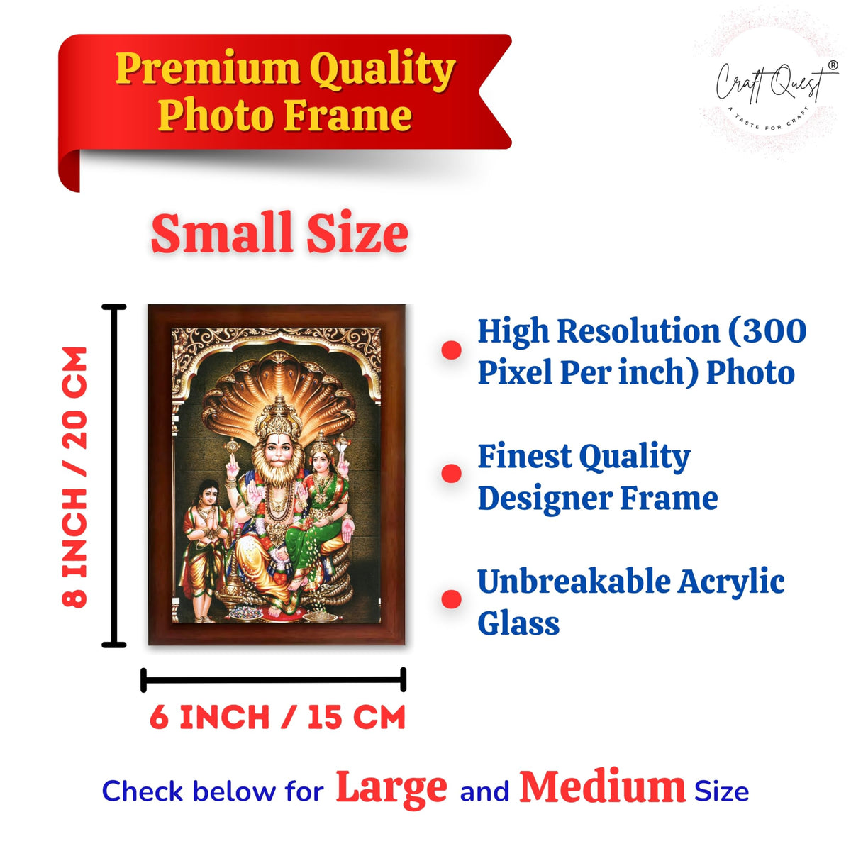CRAFT QUEST Lakshmi Narasimha Swamy Lord Narsingh Bhagwan Photo Framed | Acrylic Glass, Lightweight | Ideal for Home, Office, Temple & Puja Room, Wall Decor