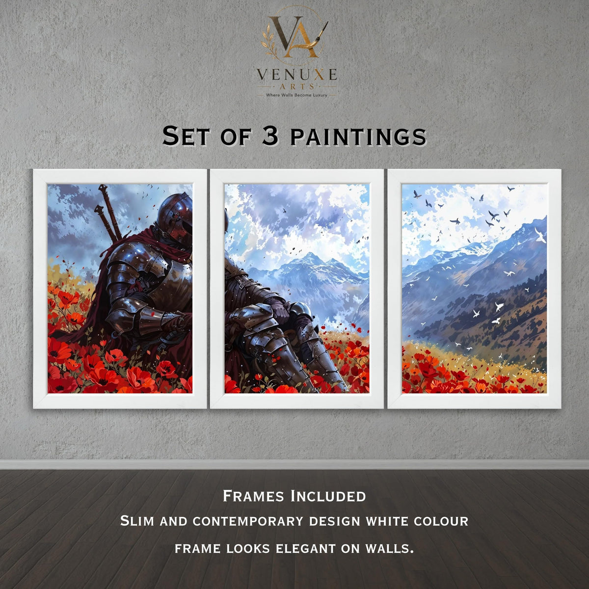 VENUXE ARTS Set Of 3 Anime Characters Wall Framed |Anime Characters Framed Poster for Living Room Bedroom Gaming Room Studio Wall Decor