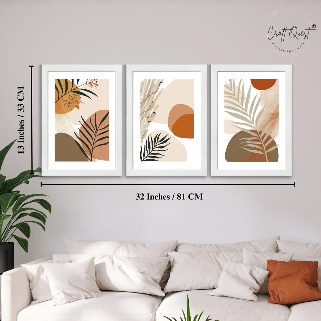 CRAFT QUEST Modern Abstract Featuring Stylized Plants | Set of 3 Frames for Home Decoration | Ideal for Living Room, Bedroom & Offices