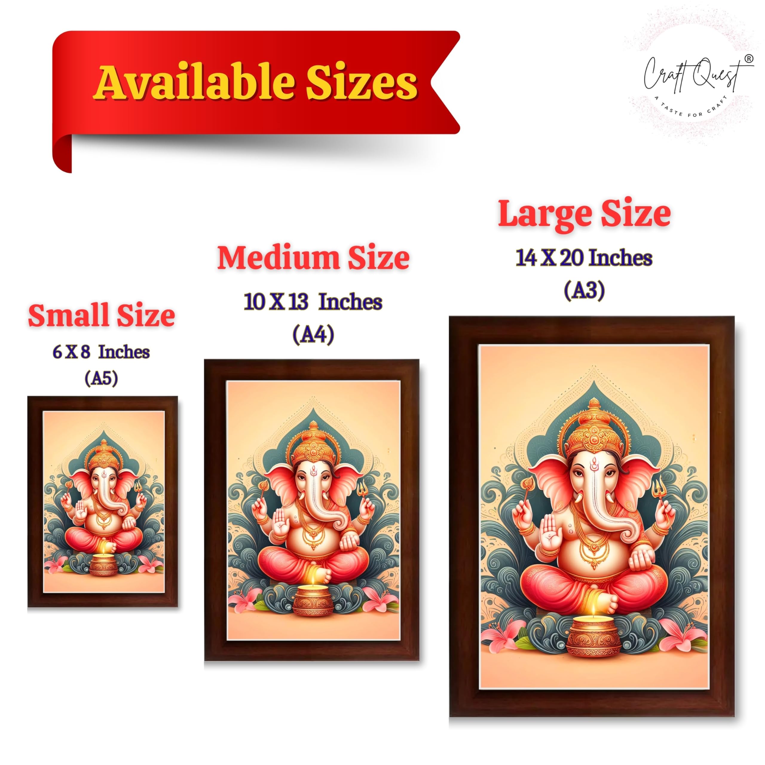 CRAFT QUEST Ganesh Ganpati Ganesha Art Framed Painting Ready to Hang and Wall Decor