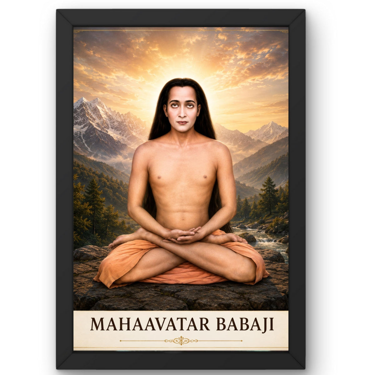 CRAFT QUEST Shree Mahavatar Babaji Portrait Photo Frame for Wall | Spiritual Guru Religious Wall Art | Devotional Photo for Home, Mandir, Puja Room & Gifting