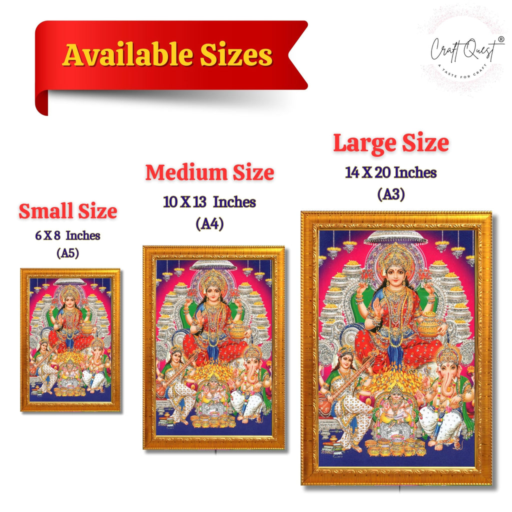 CRAFT QUEST Lord MahaLaxmi Ganesh Saraswati Ji Religious Hindu Photo Frame for Diwali,Wall, Table, Office, Temple, Pooja, Living Room and Decor
