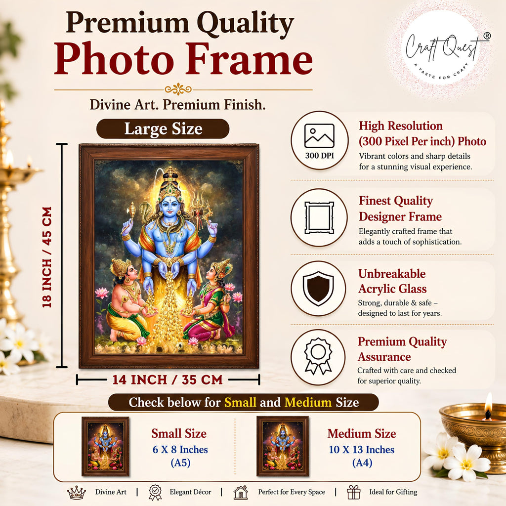 CRAFT QUEST Lord Swarnakarshana Bhairava Swamy With Lakshmi Devi and Kuber Bhagwan Religious Wall Photo Frame |Dhan Bhairav Frame for Home, Office, Temple & Gifting