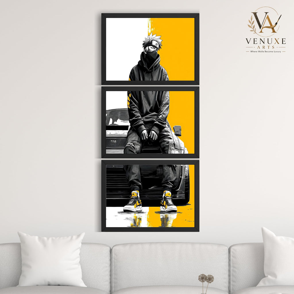 VENUXE ARTS Set Of 3 Anime Characters Wall Framed |Anime Characters Framed Poster for Living Room Bedroom Gaming Room Studio Wall Decor
