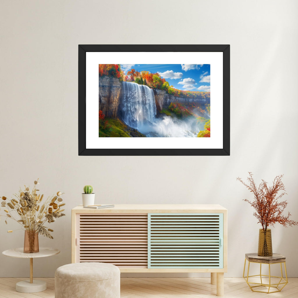 CRAFT QUEST Vastu Waterfall Landscape Scenery Photo Frame With Acrylic Sheet | Living Room, Bedroom | Home Decoration | Best Gifting Option