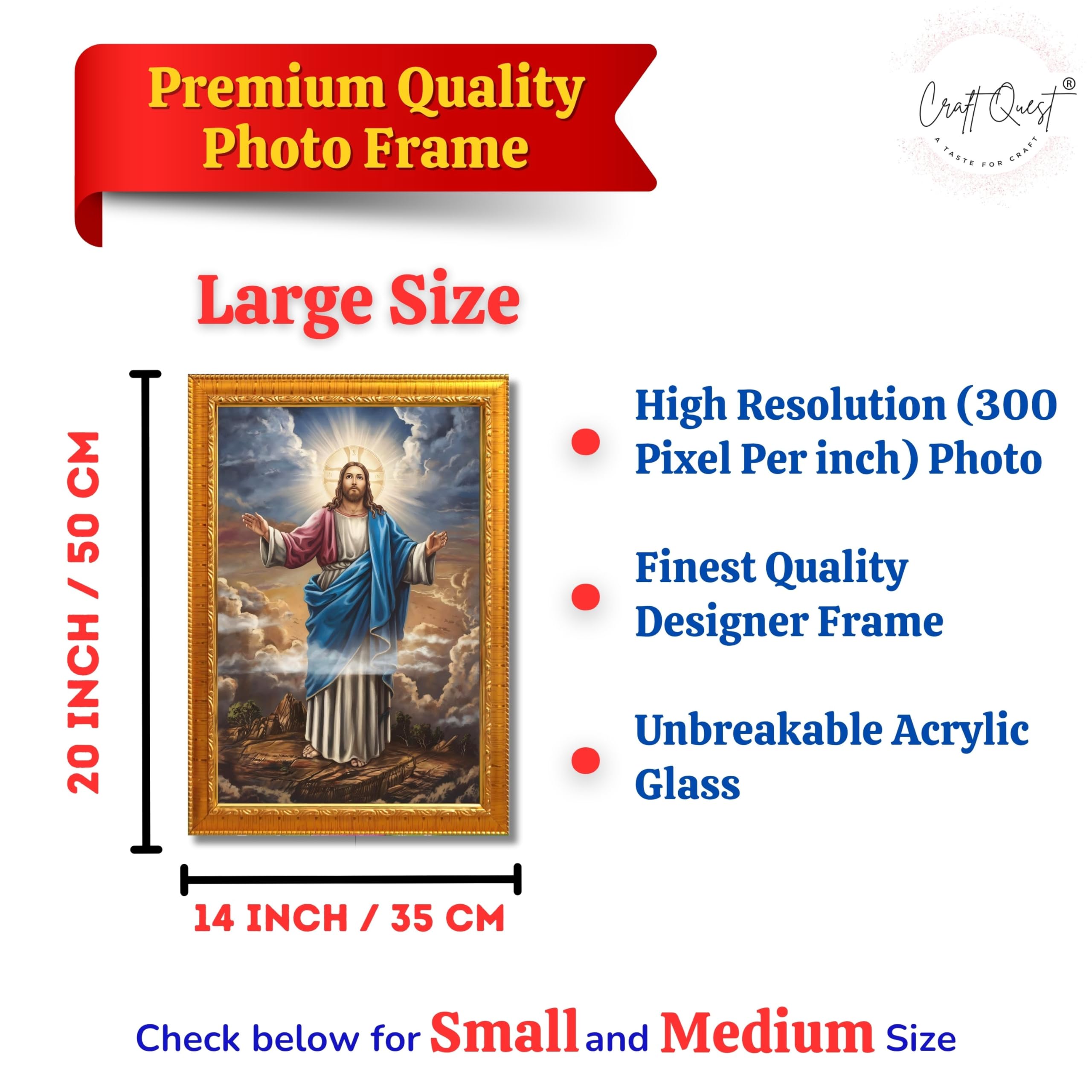 CRAFT QUEST Jesus Christ Photo with Frame, Jesus Painting, Christian Wall Frames Home and Décor