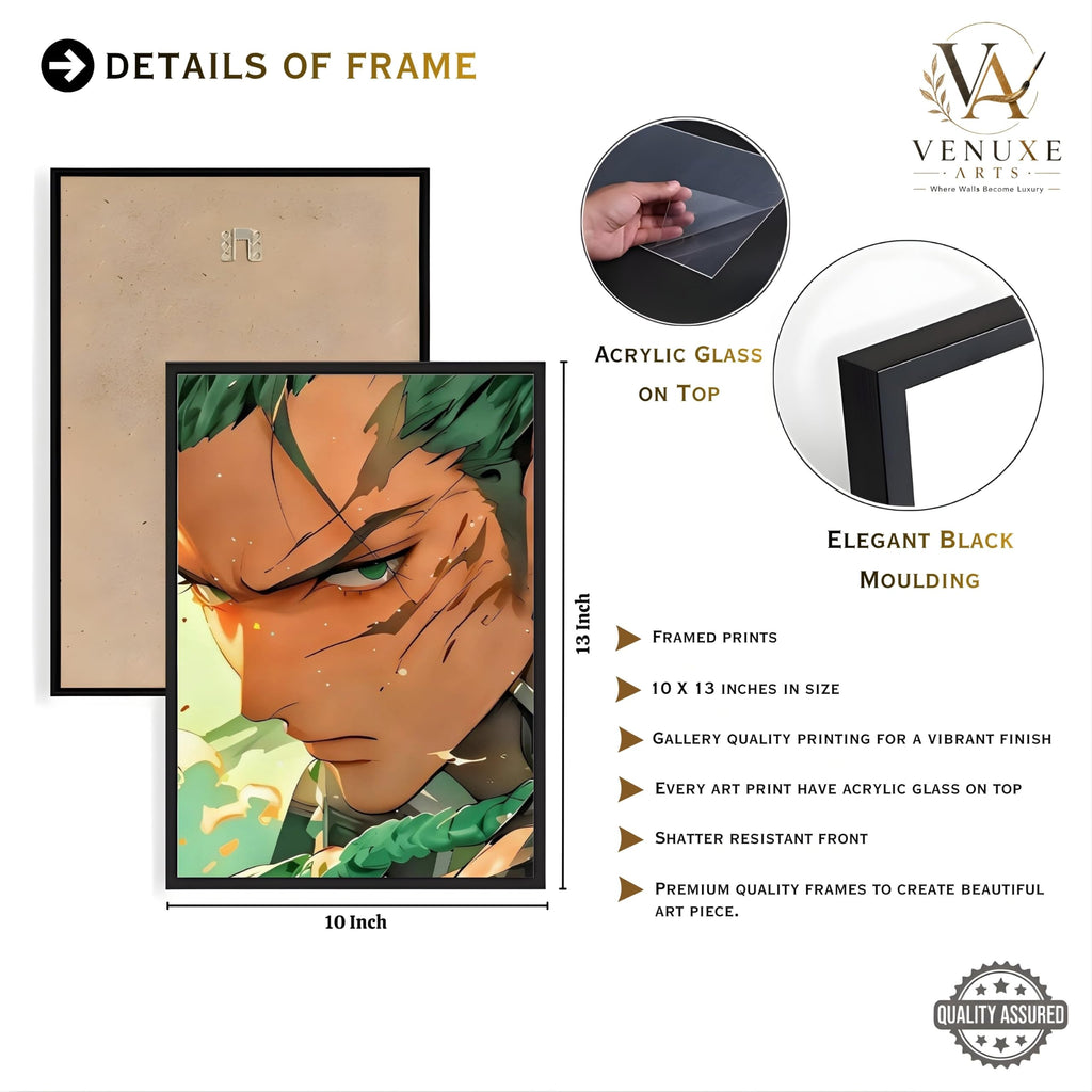 VENUXE ARTS Set Of 3 Anime Characters Wall Framed |Anime Characters Framed Poster for Living Room Bedroom Gaming Room Studio Wall Decor