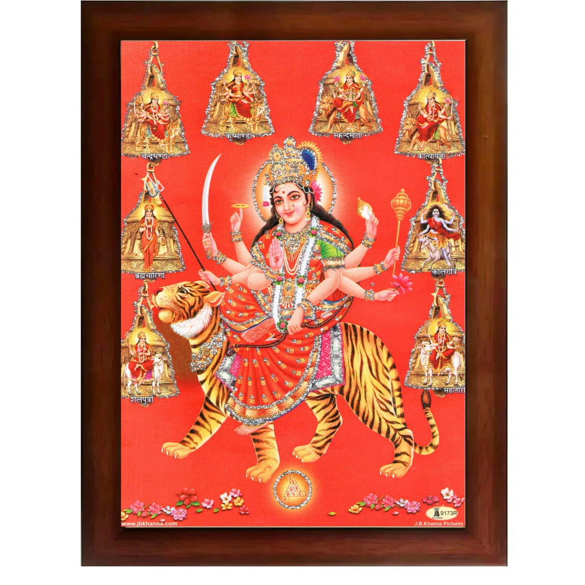 CRAFT QUEST Goddess Navdurga Durga Devi Wall Painting Framed Home and Pooja Décor Item