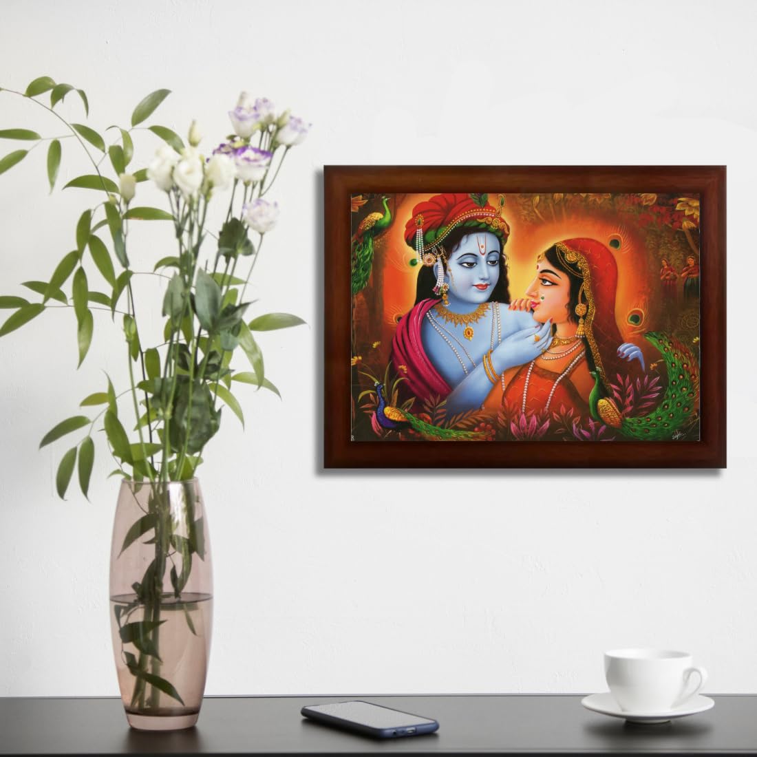 Craft Quest Radha Krishna Sparkle Coated Home Decorative Gift Item Framed Painting (10 X 14 Inches, Brown) RK1013-101