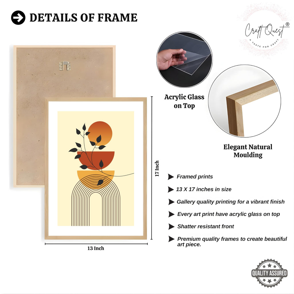 CRAFT QUEST Boho Contemporary Botanical Modern Wall Art | Set of 3 Frames for Home Decoration | Ideal for Living Room, Bedroom & Offices