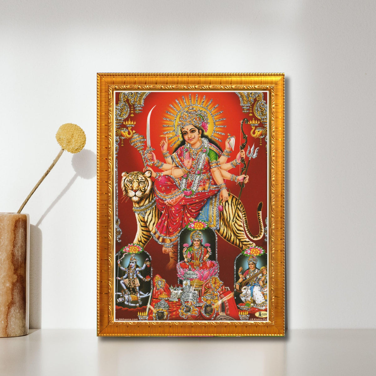 CRAFT QUEST Durga maa photo with Golden frame, God Religious Framed Painting (Small Size, 8 X 6 Inches) DURGA0608-207G