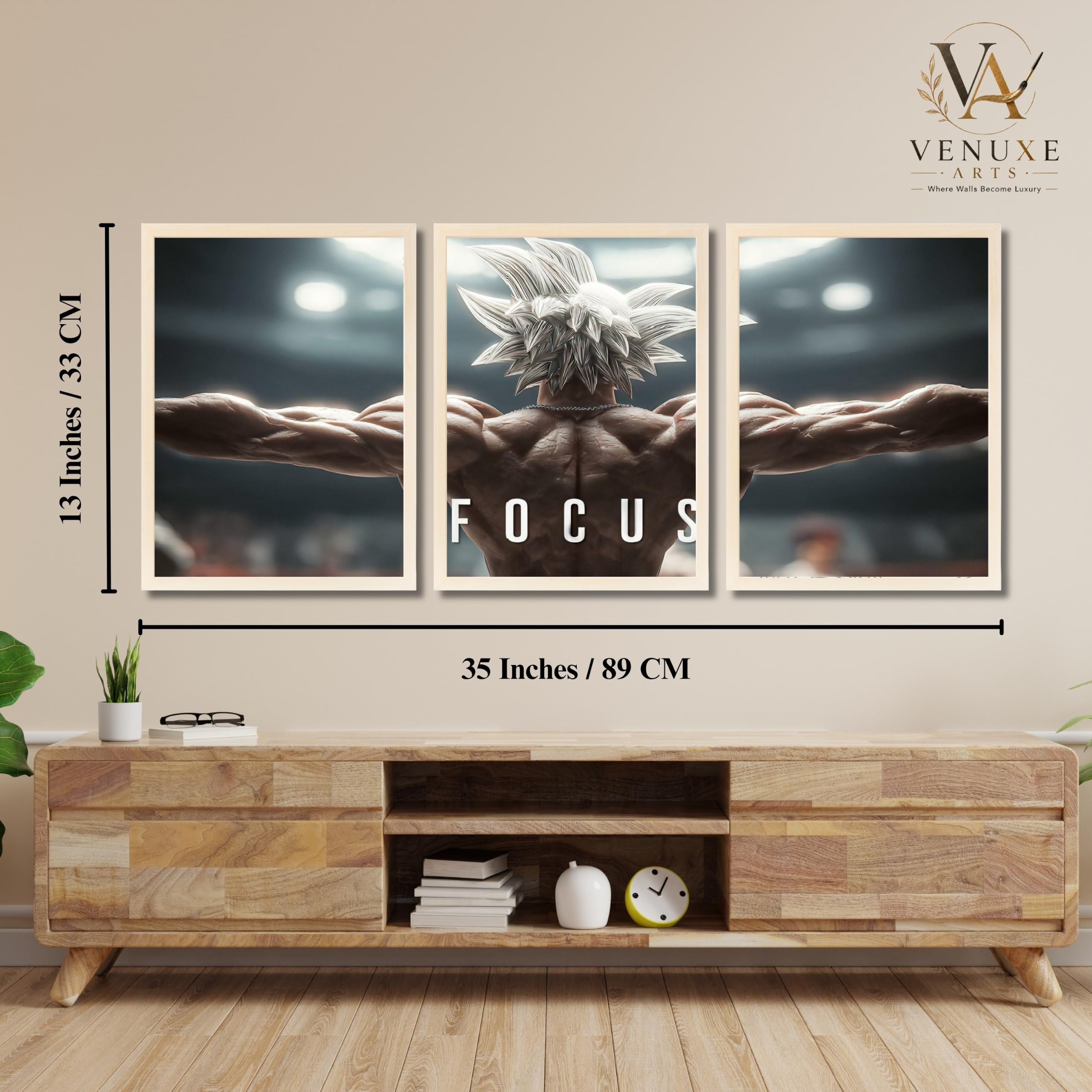 VENUXE ARTS Set Of 3 Anime Characters Wall Framed |Anime Characters Framed Poster for Living Room Bedroom Gaming Room Studio Wall Decor