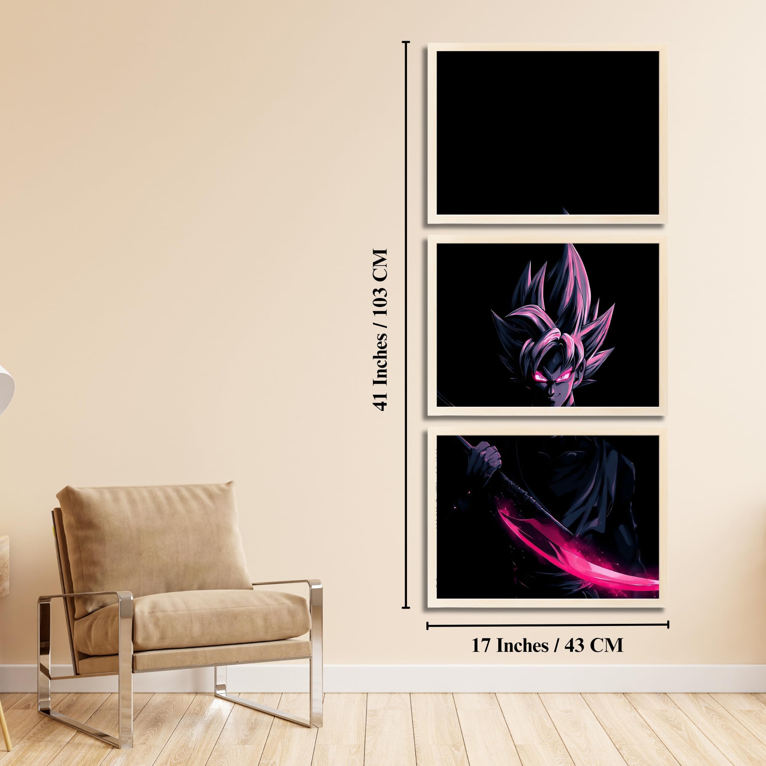 VENUXE ARTS Set Of 3 Anime Characters Wall Framed |Anime Characters Framed Poster for Living Room Bedroom Gaming Room Studio Wall Decor