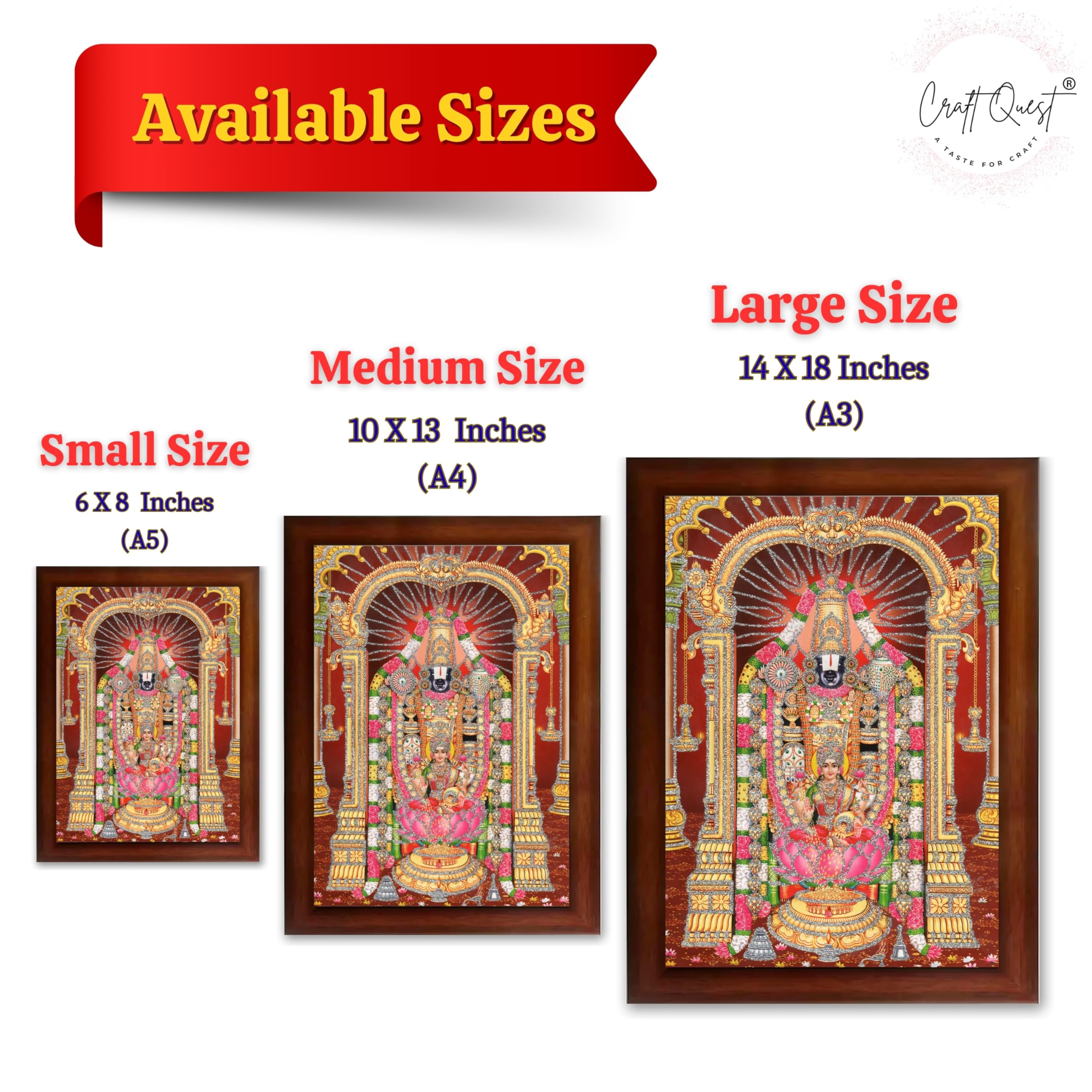 CRAFT QUEST Tirupati Balaji Lord Venkateshwara Swamy Wall Painting Framed Home and Pooja Décor