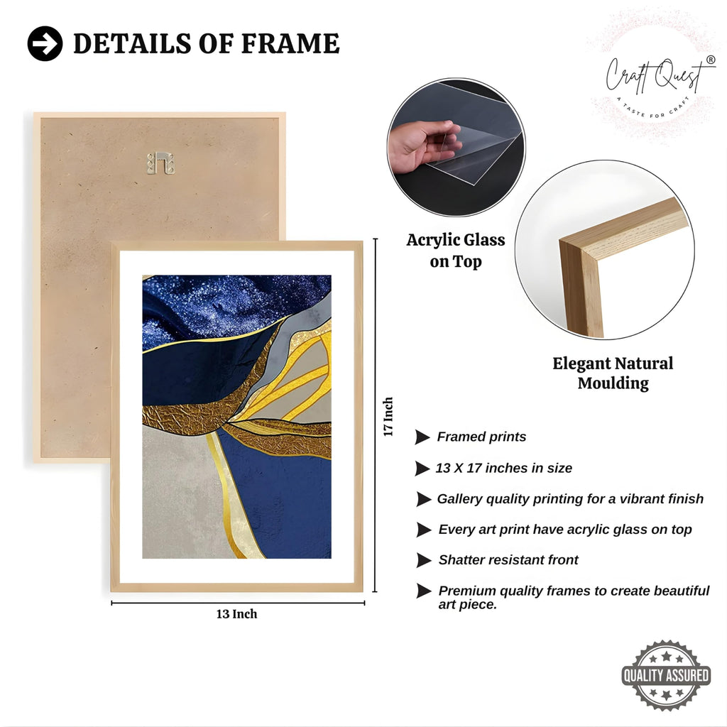 CRAFT QUEST Abstract Blue & Gold Artwork | Set of 3 Frames for Home Decoration | Ideal for Living Room, Bedroom & Offices