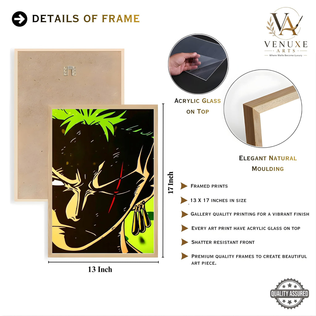 VENUXE ARTS Set Of 3 Anime Characters Wall Framed |Anime Characters Framed Poster for Living Room Bedroom Gaming Room Studio Wall Decor
