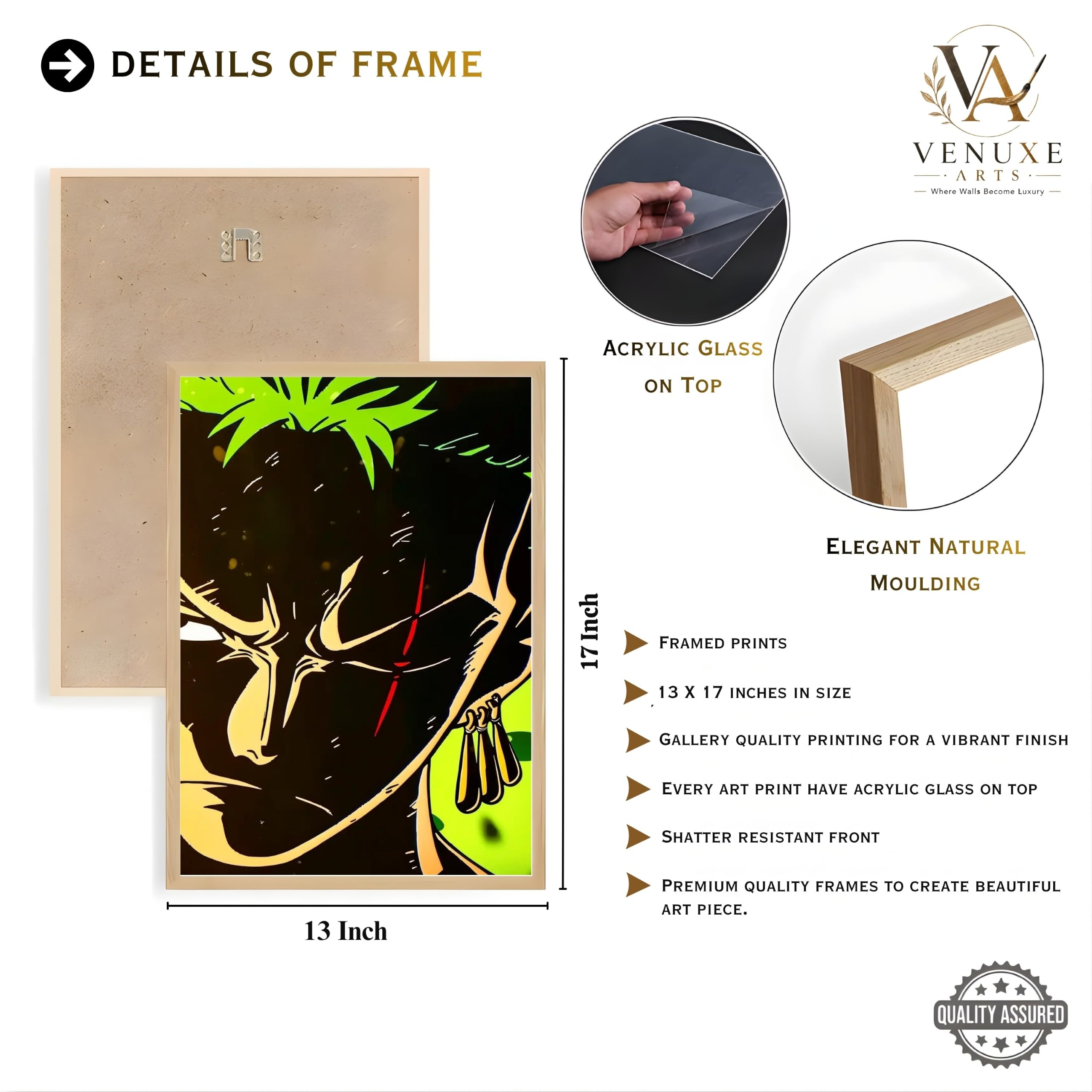 VENUXE ARTS Set Of 3 Anime Characters Wall Framed |Anime Characters Framed Poster for Living Room Bedroom Gaming Room Studio Wall Decor